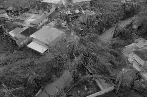 An aerial photo shows damage caused by Hurricane Maria in San Juan Puerto Rico.