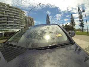 Bonnet of car as car is driving.