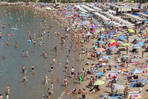 Crowded beach at summer